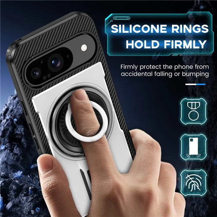 For Google Pixel 9  /  Google Pixel 9 Pro Case TPU+PC Kickstand Phone Cover with Silicone Finger Strap