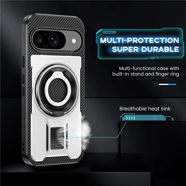 For Google Pixel 9  /  Google Pixel 9 Pro Case TPU+PC Kickstand Phone Cover with Silicone Finger Strap