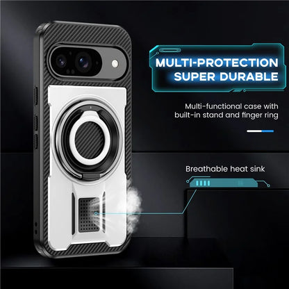 For Google Pixel 9  /  Google Pixel 9 Pro Case TPU+PC Kickstand Phone Cover with Silicone Finger Strap