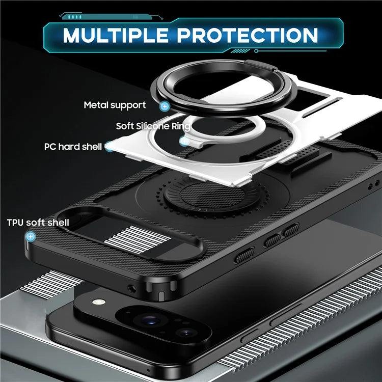 For Google Pixel 9  /  Google Pixel 9 Pro Case TPU+PC Kickstand Phone Cover with Silicone Finger Strap