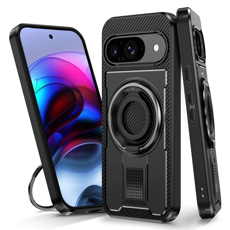 For Google Pixel 9  /  Google Pixel 9 Pro Case TPU+PC Kickstand Phone Cover with Silicone Finger Strap