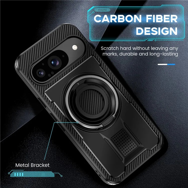 For Google Pixel 9  /  Google Pixel 9 Pro Case TPU+PC Kickstand Phone Cover with Silicone Finger Strap