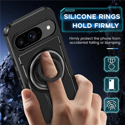 For Google Pixel 9  /  Google Pixel 9 Pro Case TPU+PC Kickstand Phone Cover with Silicone Finger Strap