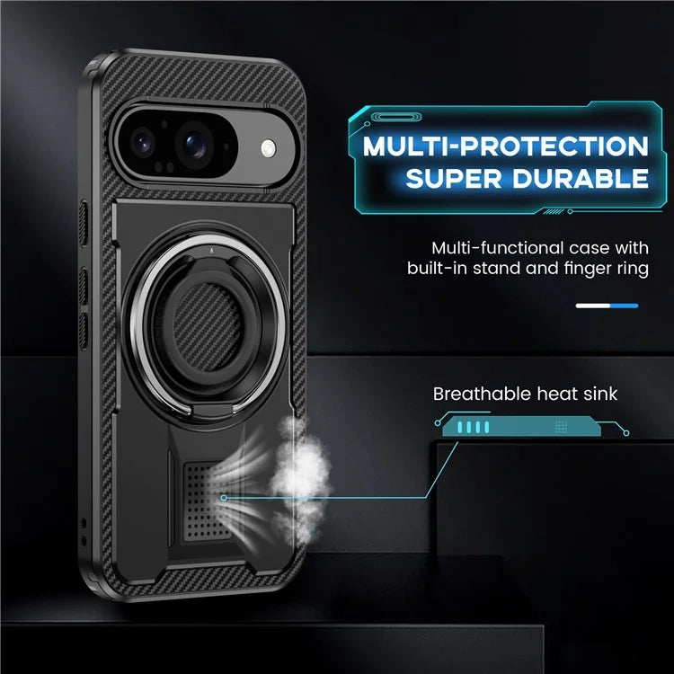 For Google Pixel 9  /  Google Pixel 9 Pro Case TPU+PC Kickstand Phone Cover with Silicone Finger Strap