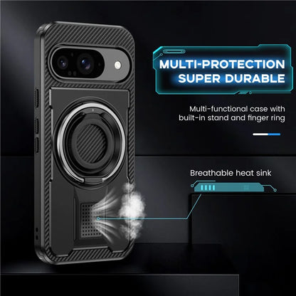 For Google Pixel 9  /  Google Pixel 9 Pro Case TPU+PC Kickstand Phone Cover with Silicone Finger Strap