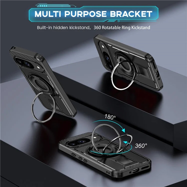 For Google Pixel 9  /  Google Pixel 9 Pro Case TPU+PC Kickstand Phone Cover with Silicone Finger Strap