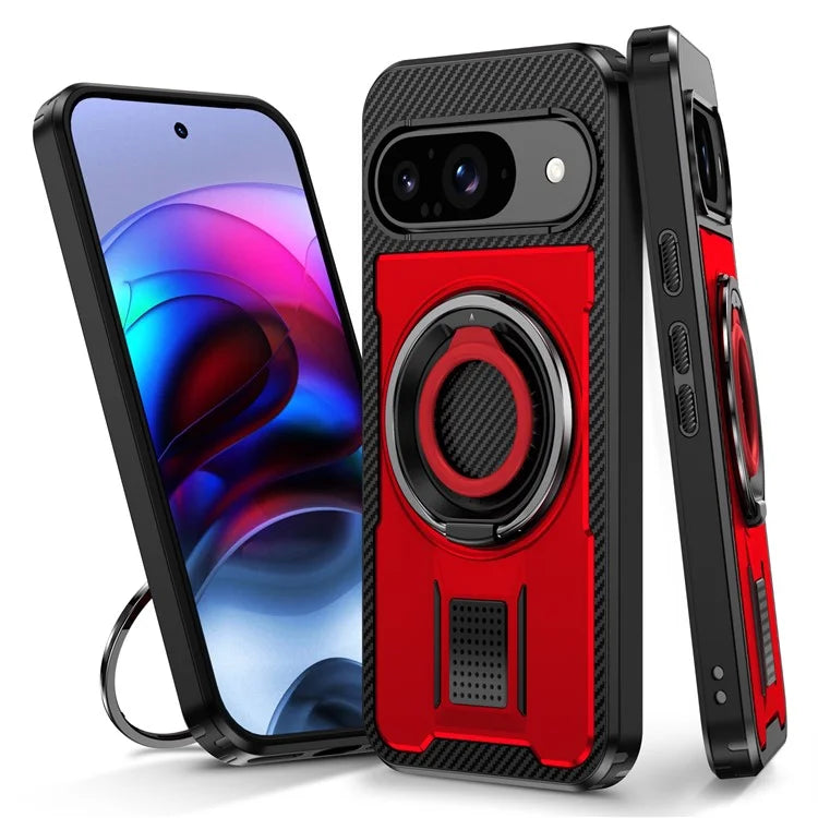 For Google Pixel 9  /  Google Pixel 9 Pro Case TPU+PC Kickstand Phone Cover with Silicone Finger Strap