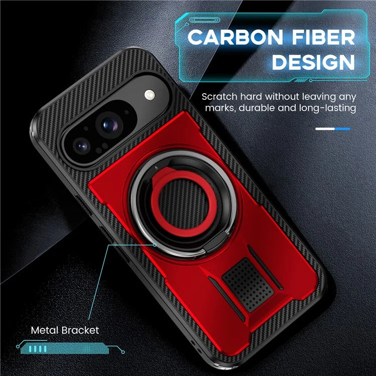 For Google Pixel 9  /  Google Pixel 9 Pro Case TPU+PC Kickstand Phone Cover with Silicone Finger Strap