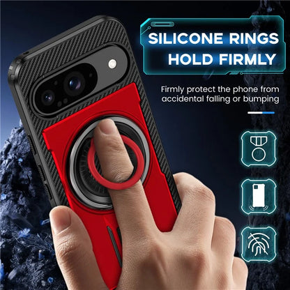 For Google Pixel 9  /  Google Pixel 9 Pro Case TPU+PC Kickstand Phone Cover with Silicone Finger Strap