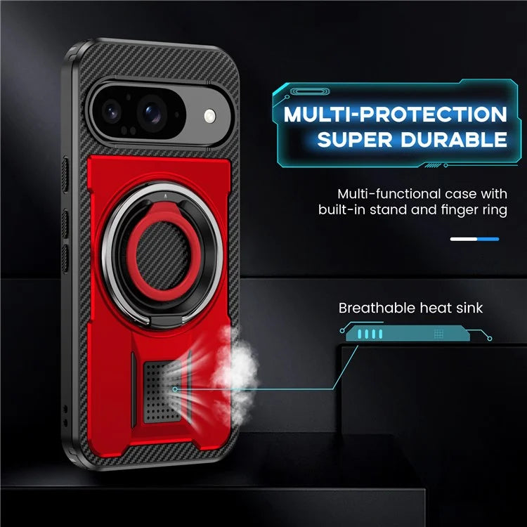 For Google Pixel 9  /  Google Pixel 9 Pro Case TPU+PC Kickstand Phone Cover with Silicone Finger Strap