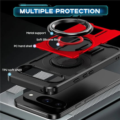 For Google Pixel 9  /  Google Pixel 9 Pro Case TPU+PC Kickstand Phone Cover with Silicone Finger Strap