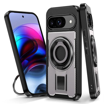 For Google Pixel 9  /  Google Pixel 9 Pro Case TPU+PC Kickstand Phone Cover with Silicone Finger Strap