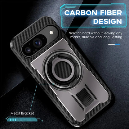 For Google Pixel 9  /  Google Pixel 9 Pro Case TPU+PC Kickstand Phone Cover with Silicone Finger Strap