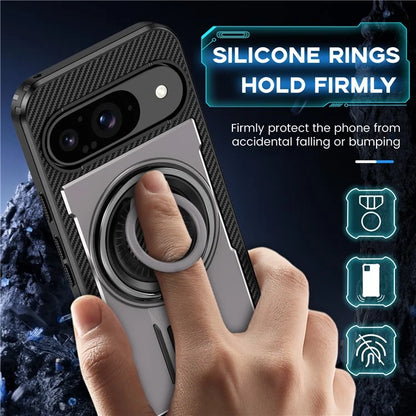 For Google Pixel 9  /  Google Pixel 9 Pro Case TPU+PC Kickstand Phone Cover with Silicone Finger Strap