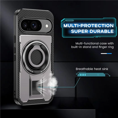 For Google Pixel 9  /  Google Pixel 9 Pro Case TPU+PC Kickstand Phone Cover with Silicone Finger Strap