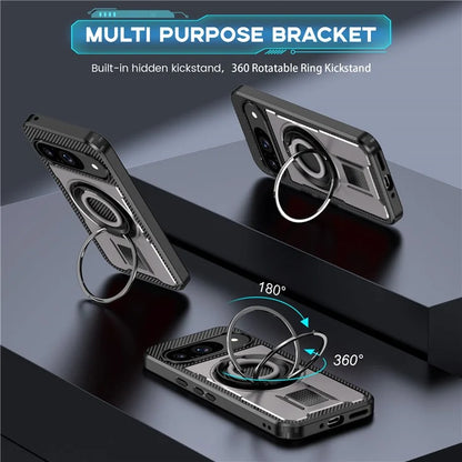 For Google Pixel 9  /  Google Pixel 9 Pro Case TPU+PC Kickstand Phone Cover with Silicone Finger Strap