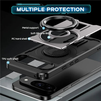 For Google Pixel 9  /  Google Pixel 9 Pro Case TPU+PC Kickstand Phone Cover with Silicone Finger Strap