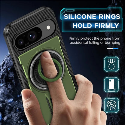 For Google Pixel 9  /  Google Pixel 9 Pro Case TPU+PC Kickstand Phone Cover with Silicone Finger Strap