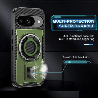For Google Pixel 9  /  Google Pixel 9 Pro Case TPU+PC Kickstand Phone Cover with Silicone Finger Strap