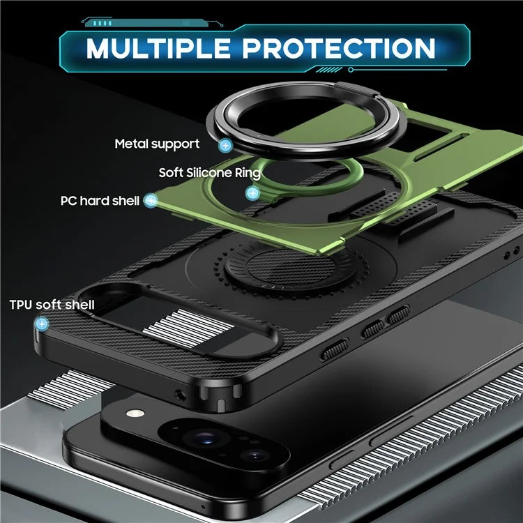 For Google Pixel 9  /  Google Pixel 9 Pro Case TPU+PC Kickstand Phone Cover with Silicone Finger Strap