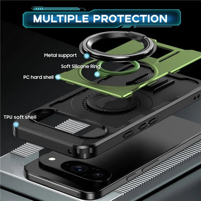 For Google Pixel 9  /  Google Pixel 9 Pro Case TPU+PC Kickstand Phone Cover with Silicone Finger Strap