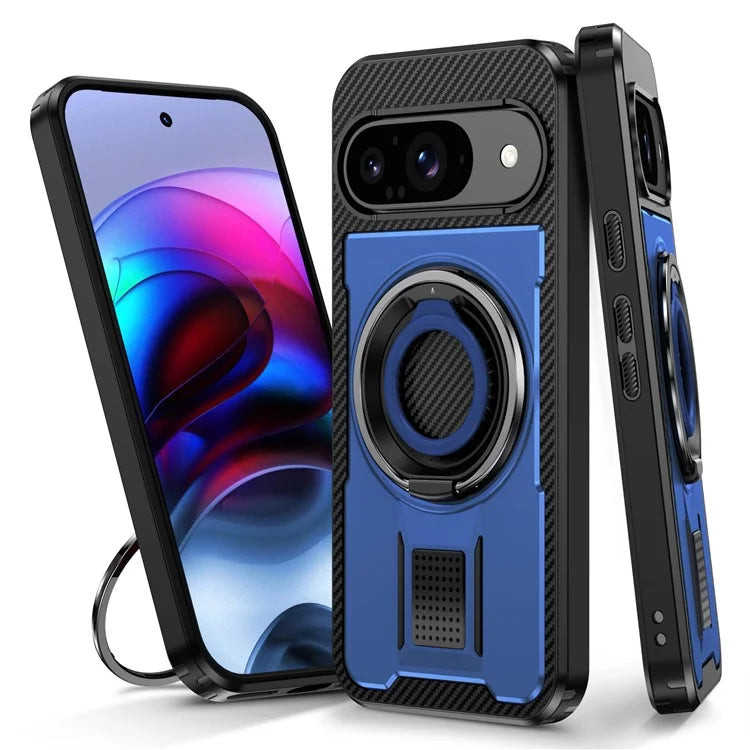 For Google Pixel 9  /  Google Pixel 9 Pro Case TPU+PC Kickstand Phone Cover with Silicone Finger Strap