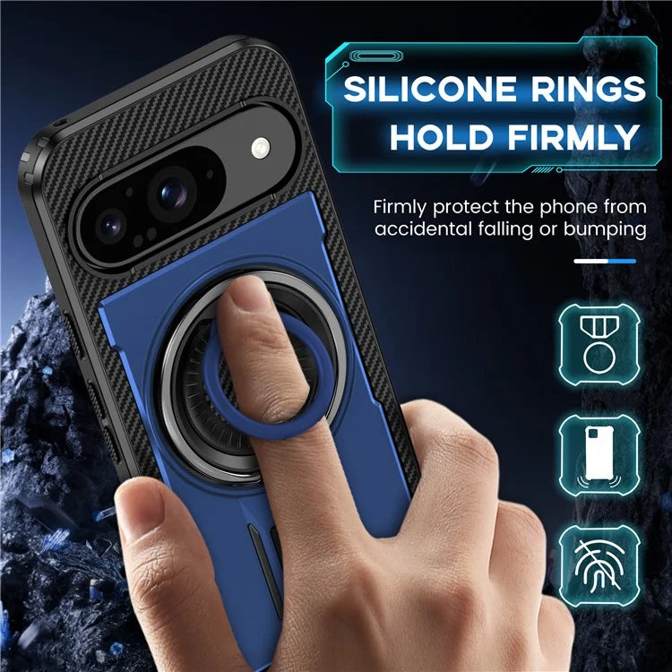 For Google Pixel 9  /  Google Pixel 9 Pro Case TPU+PC Kickstand Phone Cover with Silicone Finger Strap
