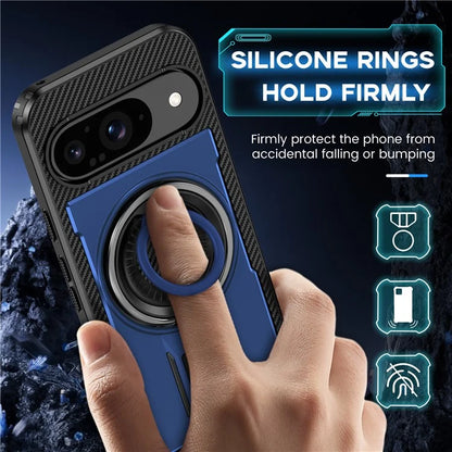For Google Pixel 9  /  Google Pixel 9 Pro Case TPU+PC Kickstand Phone Cover with Silicone Finger Strap