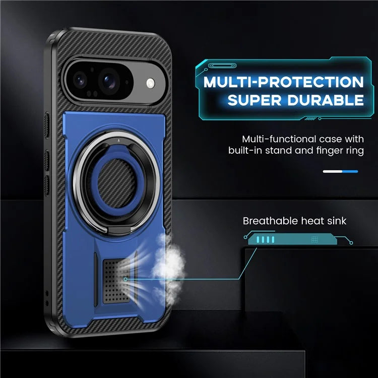 For Google Pixel 9  /  Google Pixel 9 Pro Case TPU+PC Kickstand Phone Cover with Silicone Finger Strap