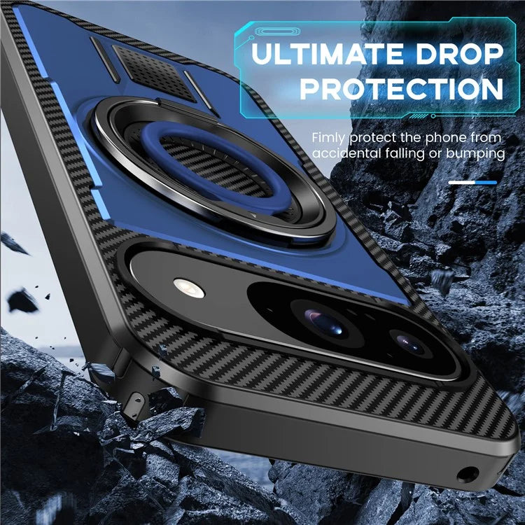 For Google Pixel 9  /  Google Pixel 9 Pro Case TPU+PC Kickstand Phone Cover with Silicone Finger Strap