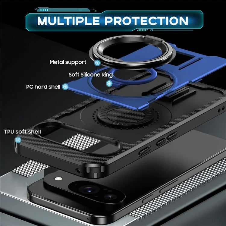 For Google Pixel 9  /  Google Pixel 9 Pro Case TPU+PC Kickstand Phone Cover with Silicone Finger Strap