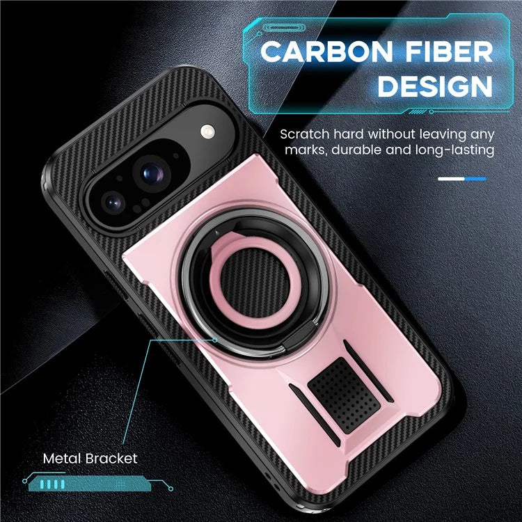 For Google Pixel 9  /  Google Pixel 9 Pro Case TPU+PC Kickstand Phone Cover with Silicone Finger Strap