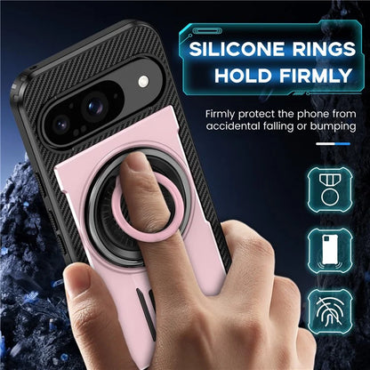 For Google Pixel 9  /  Google Pixel 9 Pro Case TPU+PC Kickstand Phone Cover with Silicone Finger Strap