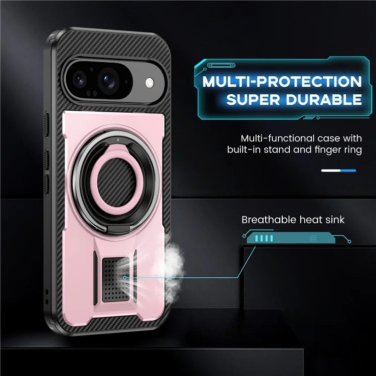 For Google Pixel 9  /  Google Pixel 9 Pro Case TPU+PC Kickstand Phone Cover with Silicone Finger Strap