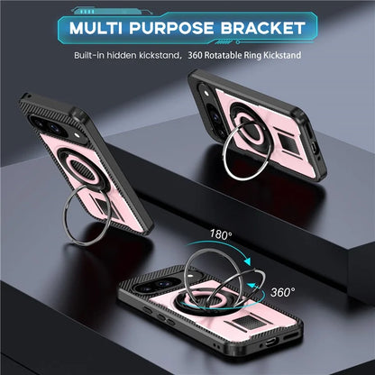 For Google Pixel 9  /  Google Pixel 9 Pro Case TPU+PC Kickstand Phone Cover with Silicone Finger Strap