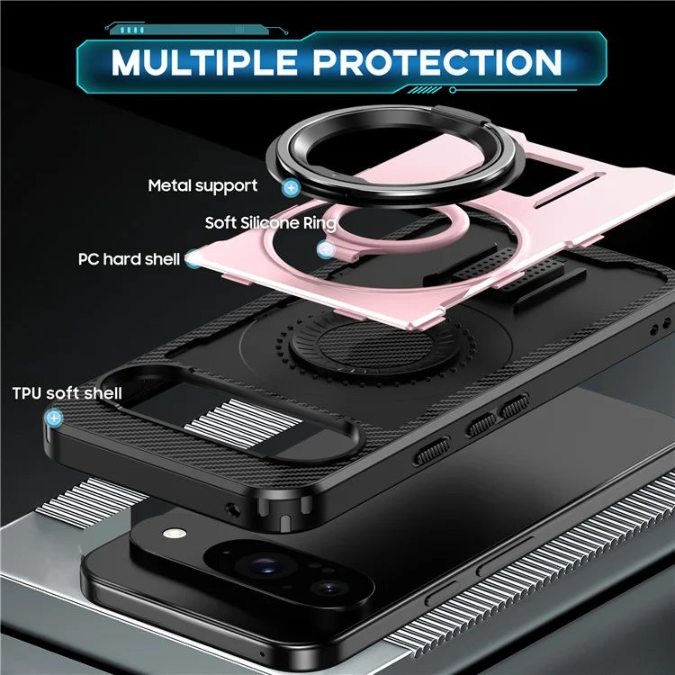 For Google Pixel 9  /  Google Pixel 9 Pro Case TPU+PC Kickstand Phone Cover with Silicone Finger Strap