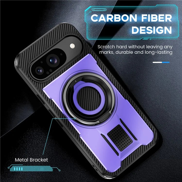 For Google Pixel 9  /  Google Pixel 9 Pro Case TPU+PC Kickstand Phone Cover with Silicone Finger Strap