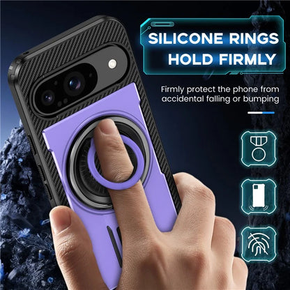 For Google Pixel 9  /  Google Pixel 9 Pro Case TPU+PC Kickstand Phone Cover with Silicone Finger Strap