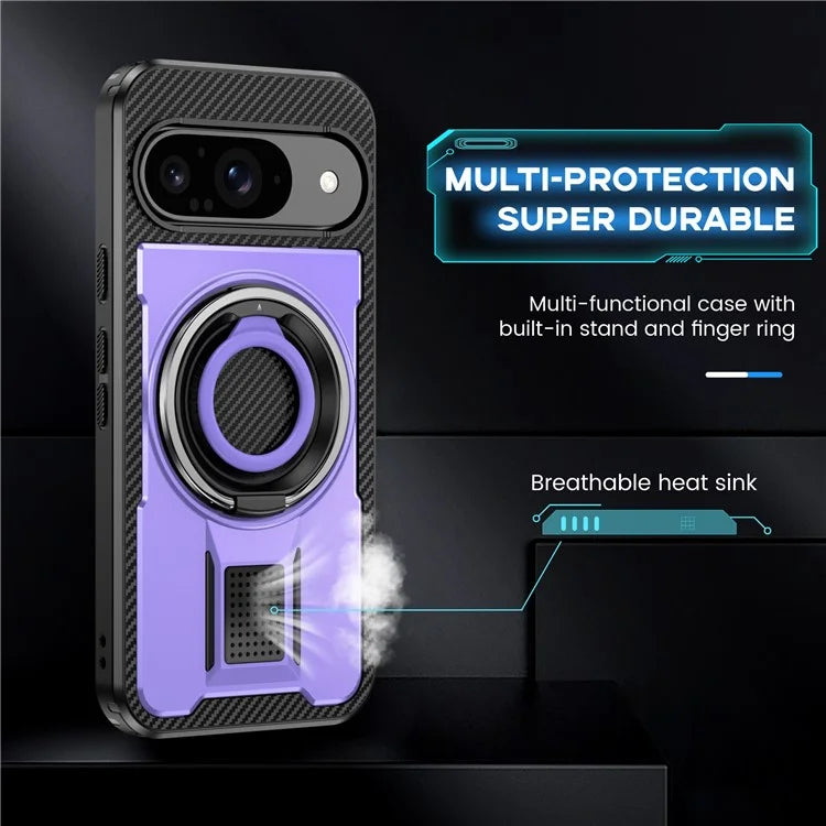For Google Pixel 9  /  Google Pixel 9 Pro Case TPU+PC Kickstand Phone Cover with Silicone Finger Strap