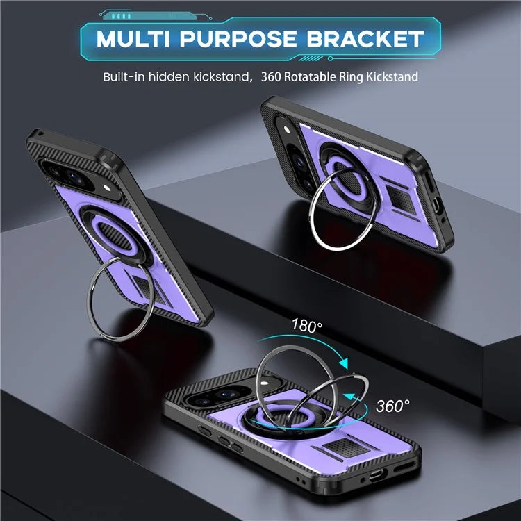 For Google Pixel 9  /  Google Pixel 9 Pro Case TPU+PC Kickstand Phone Cover with Silicone Finger Strap