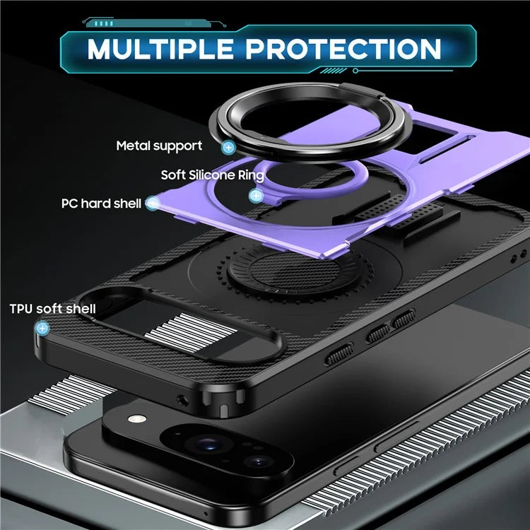 For Google Pixel 9  /  Google Pixel 9 Pro Case TPU+PC Kickstand Phone Cover with Silicone Finger Strap