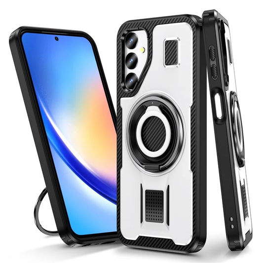 For Samsung Galaxy A24 4G (162.1 x 77.6 x 8.3mm) Case TPU+PC Kickstand Phone Cover with Silicone Finger Strap