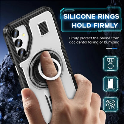 For Samsung Galaxy A24 4G (162.1 x 77.6 x 8.3mm) Case TPU+PC Kickstand Phone Cover with Silicone Finger Strap