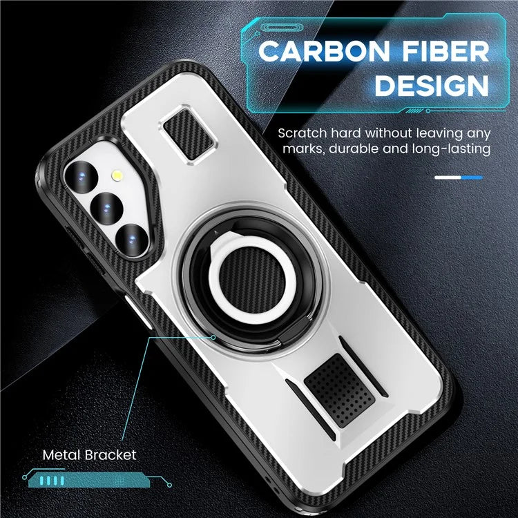 For Samsung Galaxy A24 4G (162.1 x 77.6 x 8.3mm) Case TPU+PC Kickstand Phone Cover with Silicone Finger Strap
