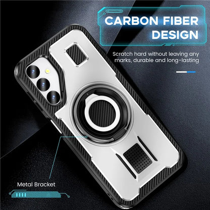 For Samsung Galaxy A24 4G (162.1 x 77.6 x 8.3mm) Case TPU+PC Kickstand Phone Cover with Silicone Finger Strap