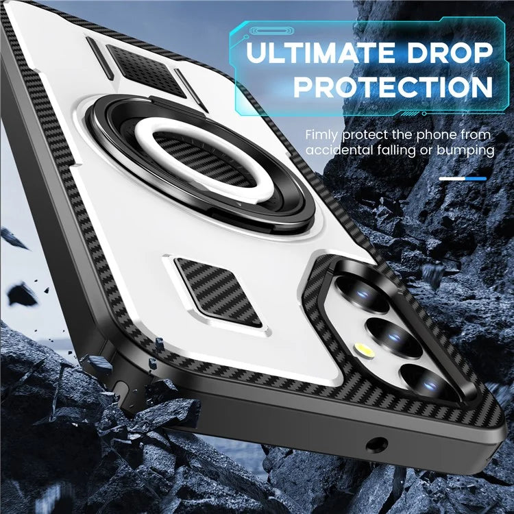 For Samsung Galaxy A24 4G (162.1 x 77.6 x 8.3mm) Case TPU+PC Kickstand Phone Cover with Silicone Finger Strap