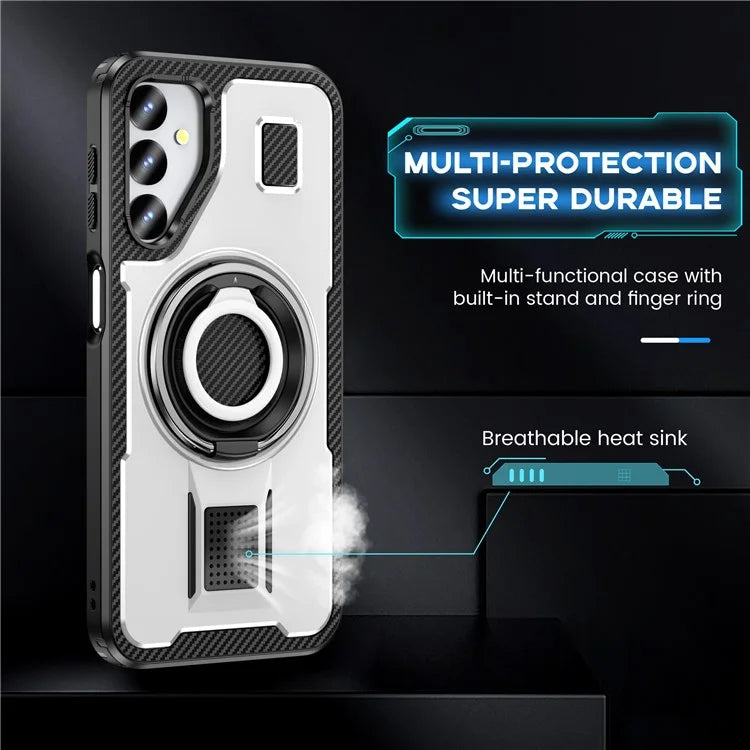 For Samsung Galaxy A24 4G (162.1 x 77.6 x 8.3mm) Case TPU+PC Kickstand Phone Cover with Silicone Finger Strap