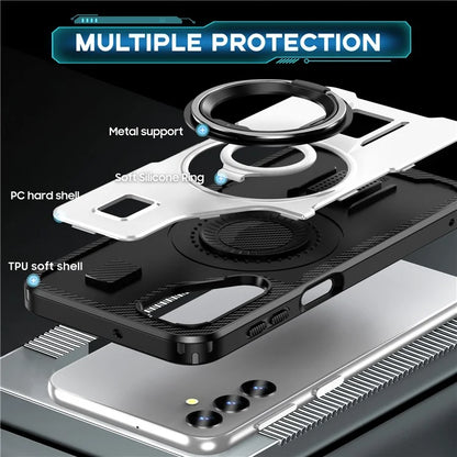 For Samsung Galaxy A24 4G (162.1 x 77.6 x 8.3mm) Case TPU+PC Kickstand Phone Cover with Silicone Finger Strap