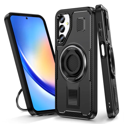 For Samsung Galaxy A24 4G (162.1 x 77.6 x 8.3mm) Case TPU+PC Kickstand Phone Cover with Silicone Finger Strap
