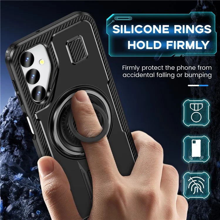 For Samsung Galaxy A24 4G (162.1 x 77.6 x 8.3mm) Case TPU+PC Kickstand Phone Cover with Silicone Finger Strap